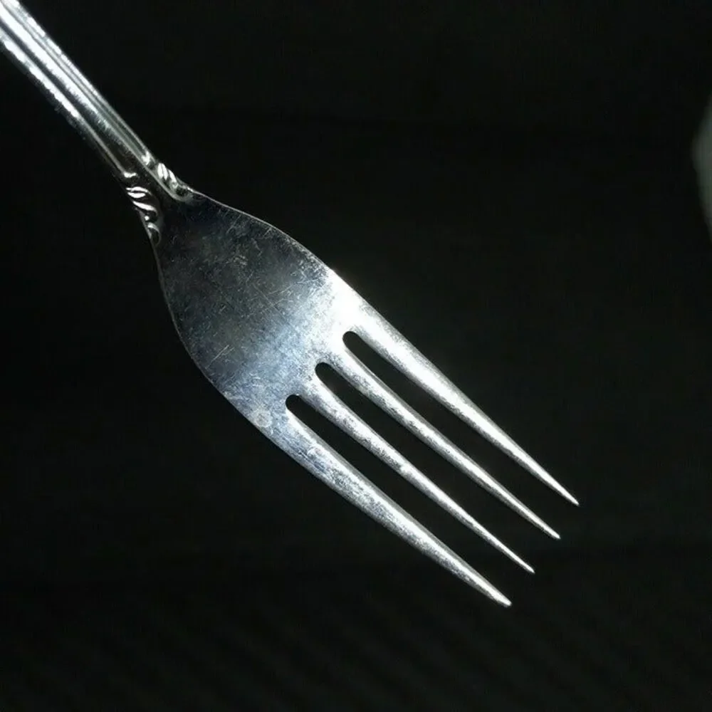 United Silver Co Stainless Acadia Dinner Fork-Japan-Floral-Pierced-MCM-Lot Of 3